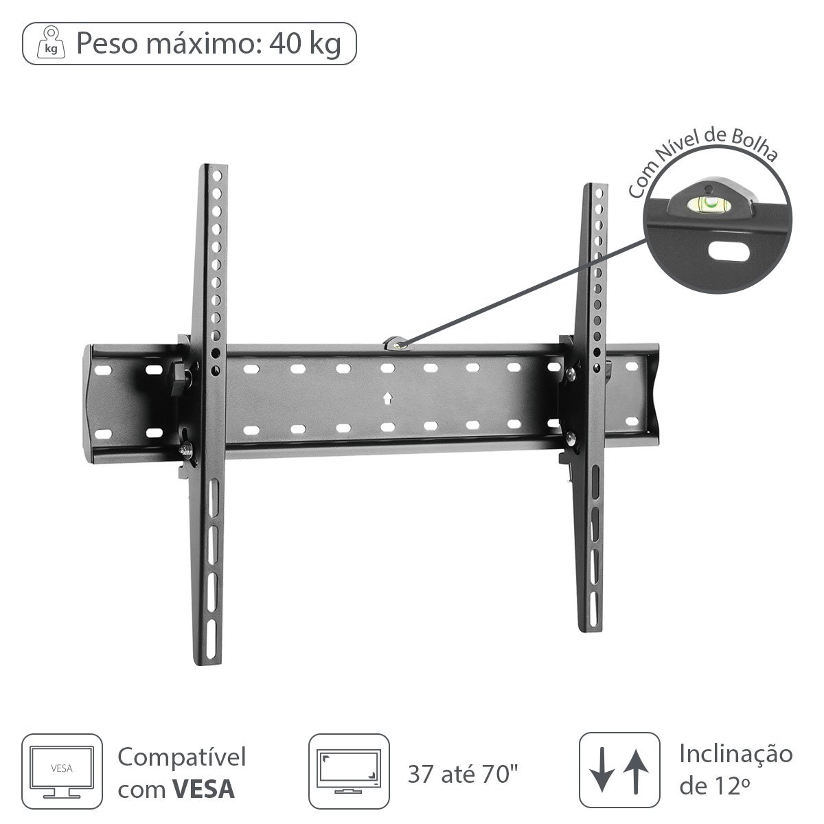 Suporte Para Tv Led- Lcd De 37" A 70" Fixo Com Inclinação Com Nivel De ...