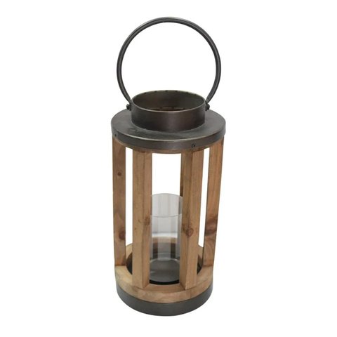 Lanterna Decorativa em Metal e Madeira Marrom 34cm Gt0019 Btc