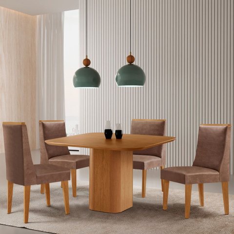 Mesa de Jantar Eloise 90cm Tampo Mdf Laminado com 4 Cadeiras Lisboa Moderna Mobilia