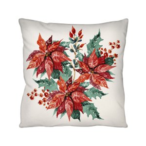 Capa de Almofadada Decorativa Flor Estrela-de-natal Vermelha 100% Algodão para Sofá - 43x43cm