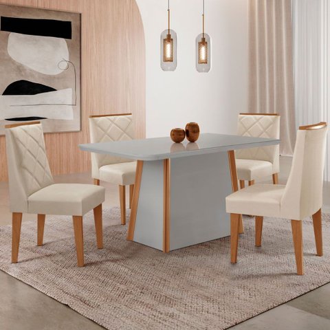 Mesa de Jantar Diane 120cm Tampo Mdf e Vidro com 4 Cadeiras Isadora Moderna Mobília