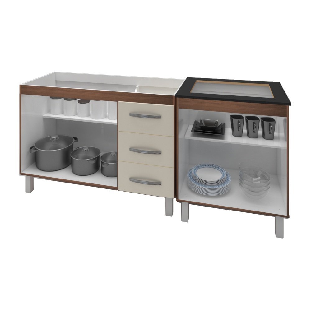Armário Cozinha Gabinete Pia De 120 Cm Bianca Com Balcão Cooktop 4 ...