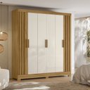 Ver imagem 1 de Guarda-Roupa Casal 6 Portas 2 Gavetas Ripado com Pés Valença Off White/Freijó