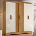 Ver imagem 4 de Guarda-Roupa Casal 6 Portas 2 Gavetas Ripado com Pés Valença Off White/Freijó