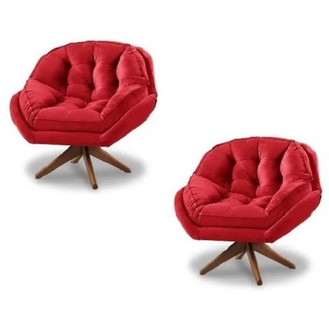 Kit 2 Poltrona Decorativa Califórnia Giratória Suede Vermelho - Fm