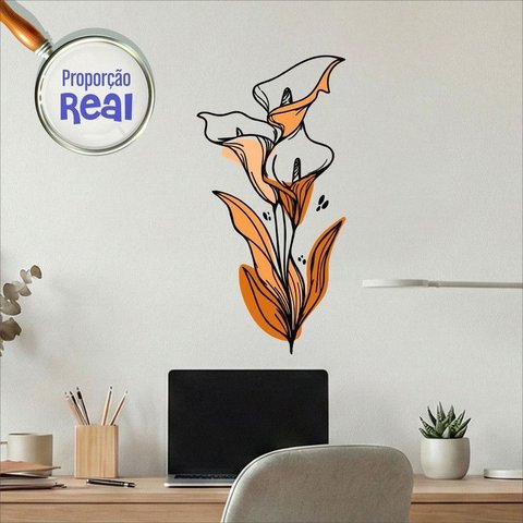 Adesivo Floral Boho Laranja Estilo Nórdico 30x60 Minimalista Mod.04