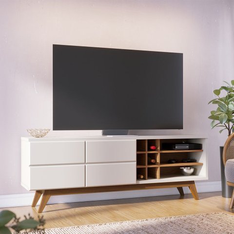 Rack Bancada Noronha 1.8 para Sala de Tv até 75 Polegadas Off White Matte Freijó Colibri