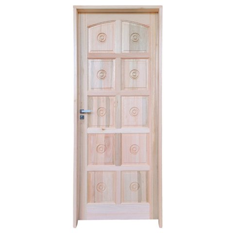 Kit Porta de Madeira Maciça Torneada Eucalipto 210x82cm Batente 14cm Abertura Esquerda Marrom Unipor