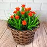 Vaso Trançado com Arranjo de Flores Artificiais - Decoração Cor da Flor:Rosa Laranja - 1