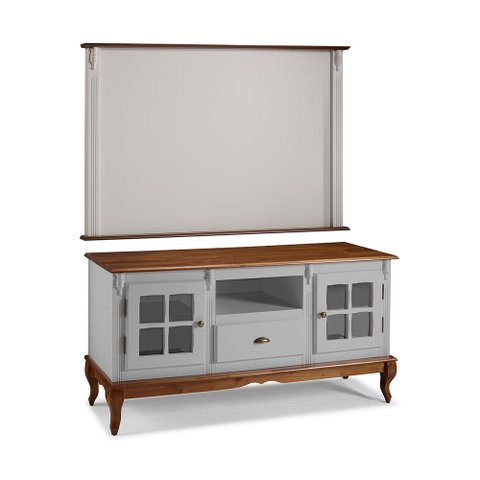 Conjunto Rack 60811 + Painel 50513 para Sala Pés Luiz Xv 1 Gaveta 2 Portas - Off White/imbuia