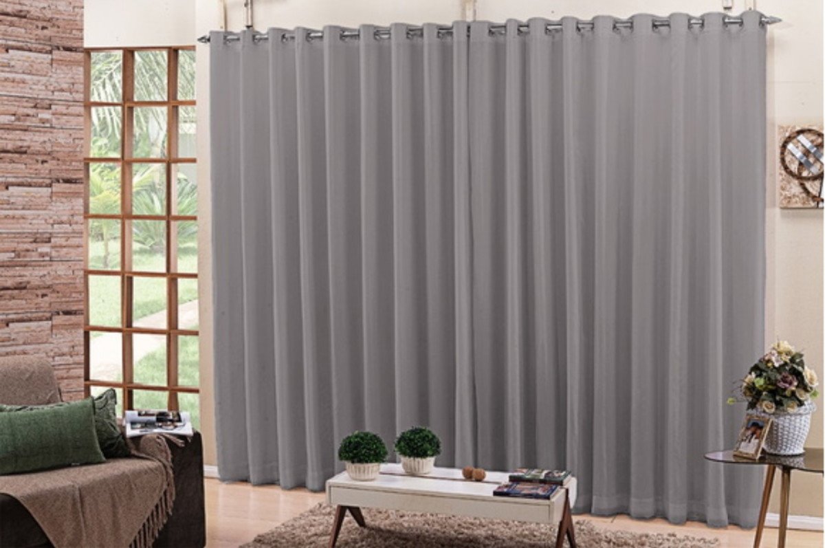 cortina para sala quarto voal liso cinza 6,00x2,50 - 1