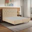 Ver imagem 1 de Kit Cama Box King e Cabeceira em Madeira Maciça Estofada Espresso Móveis Bege