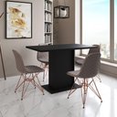 Ver imagem 1 de Mesa Jantar Londres Tampo Preto 120cm 4 Cadeiras Base Cobre Estofado Nude Médio