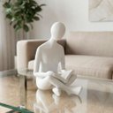 Ver imagem 2 de Escultura Enfeite Leitura Abstrata Sentado Branco em Resina