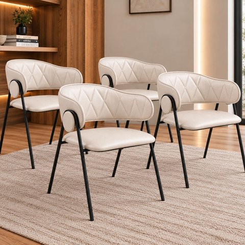 Kit 4 Cadeiras de Jantar Industrial Estofada Corino Bege Lara