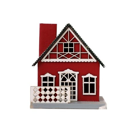 Casinha Decorativa Natalina Vermelha e Branca 11cm