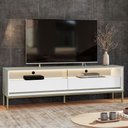 Ver imagem 1 de Rack para Tv até 65 Polegadas Peridoto 2 Gavetas com Led Off White/banco Acetinado - Pnr Móveis
