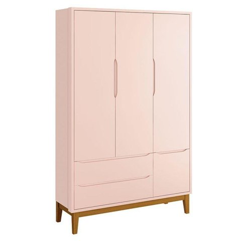 Guarda Roupa Infantil New Classic 3 Portas Rosa com Pés Madeira - Reller