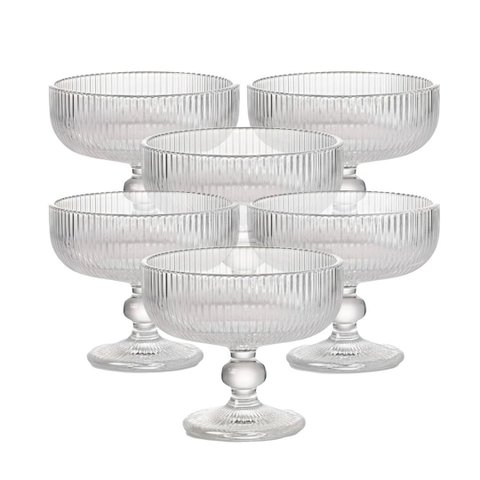 Jogo 6 Taças Sobremesa Vidro 320ml Blis Collection Frisado Moderno Elegante - Wellmix