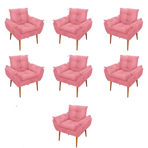 Kit 07 Poltronas Decorativas Opala Retro Consultório Cor:Rosa