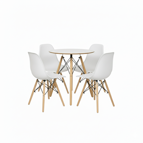 Conjunto Mesa Redonda Chanfrada Branca Eames 70cm com 4 Cadeiras Branca Eames Dsw - La Mobilia