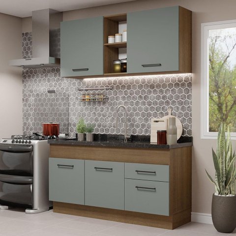 Armário de Cozinha Compacta 150cm Rustic/Cinza Agata Madesa 02