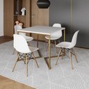 Ver imagem 1 de Mesa Jantar Industrial Quadrada 90cm Branca Base V Dourada com 4 Cadeiras Madeira Branc Cor: Branco
