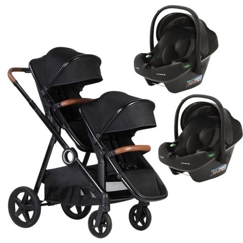 Carrinho de Bebe Gemeos Go 2 com Bebe Conforto Black - Kikka Boo