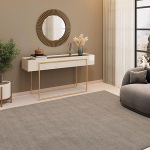 Aparador com Tampo Espelhado e Pés Dourados Dj Móveis Kika Off White