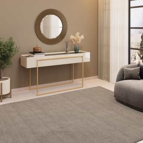 Aparador com Tampo Espelhado e Pés Dourados Dj Móveis Kika Off White