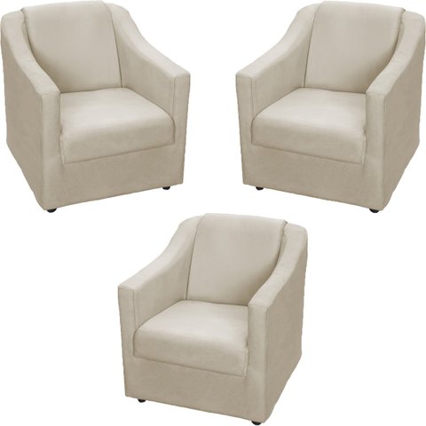 Kit 3 Poltronas Decorativas Para Sala De Espera Recepção Escritório Consultório Suede