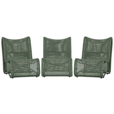 3 Poltronas Texas em Alumínio Pintura Preta Corda Náutica Trama Original