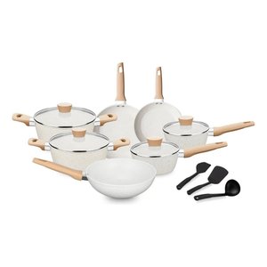 Jogo de Panelas Carmela Vanilla 10 Peças com Revestimento em Cerâmica Cor Creme