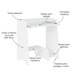 Mesa para Computador com Espaço para Gabinete Escrivaninha Pixel 69cm Branca - 5 Mesa para Computador com Espaço para Gabinete Escrivaninha Pixel 69cm Branca - 5