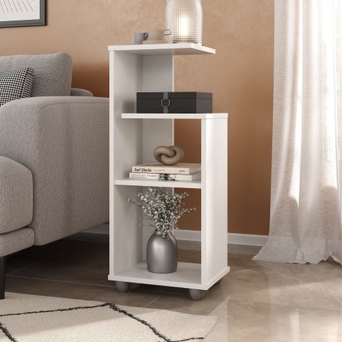 Mesa Lateral de Apoio com Prateleiras Bis Branco