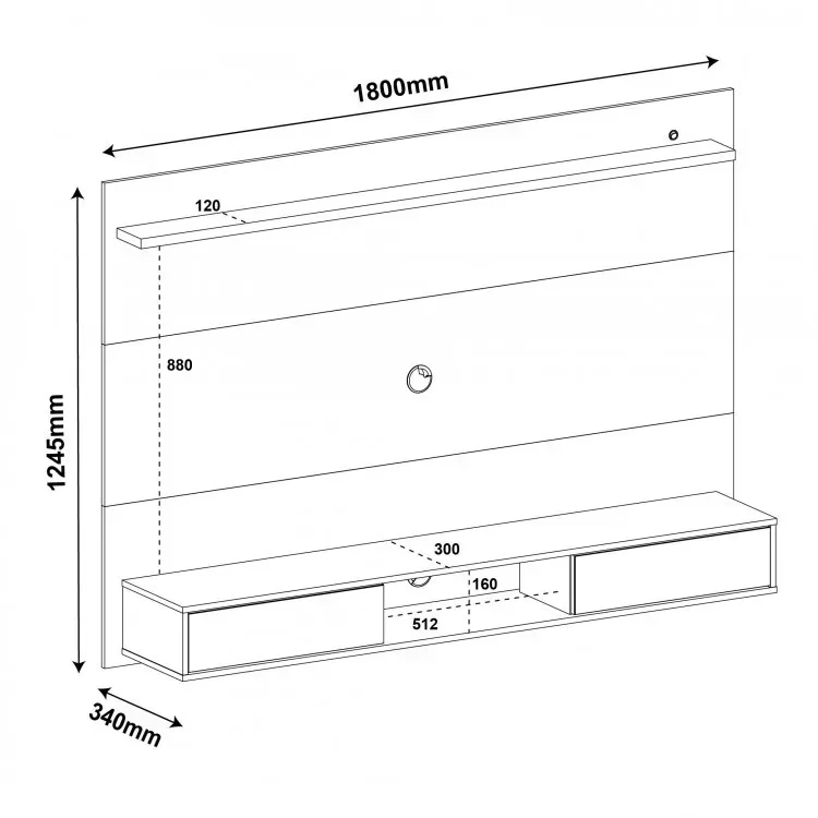 Painel para TV até 47 Polegadas 2 Portas com Espelho e LED Platinum Artely - 7