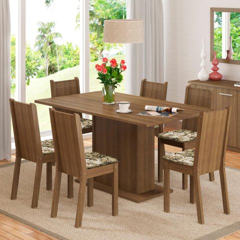 Conjunto Sala de Jantar Madesa Megan Mesa Tampo de Madeira com 6 Cadeiras - Rustic/lírio Bege