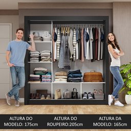 Guarda-roupa Casal 3 Portas de Correr com Espelho Preto Nobre Madesa - 5