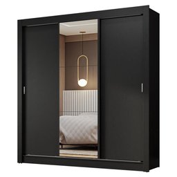 Guarda-roupa Casal 3 Portas de Correr com Espelho Preto Nobre Madesa - 2