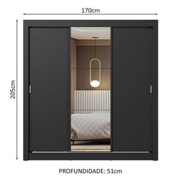 Guarda-roupa Casal 3 Portas de Correr com Espelho Preto Nobre Madesa - 3