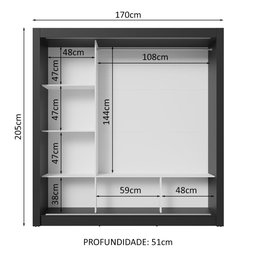 Guarda-roupa Casal 3 Portas de Correr com Espelho Preto Nobre Madesa - 4