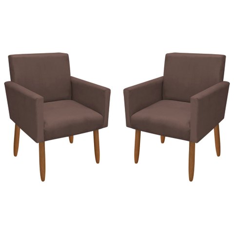 Kit 2 Poltronas Decorativa Nina Pés Palito Veludo Marrom Chamby Móveis