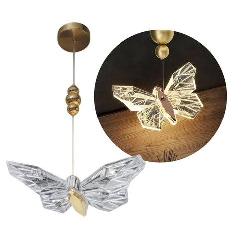 Lustre Pendente Borboleta Led 4w 3 Cores Dourado e Transparente Lus-140 St3136