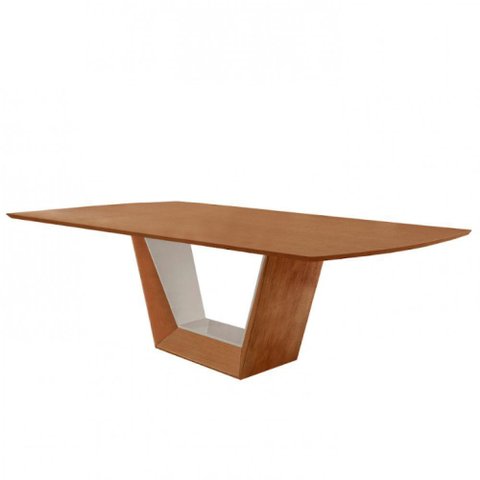 Mesa para Sala de Jantar Rubi 220cm Moderna Mobília Cinamomo com Off White/cinamomo Imbuia