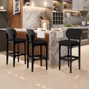 Ver imagem 2 de Kit 03 Banquetas Alta Para Cozinha Madeira Fixa Betta L02 Preto Corano Preto - Lyam Decor