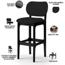 Ver imagem 4 de Kit 03 Banquetas Alta Para Cozinha Madeira Fixa Betta L02 Preto Corano Preto - Lyam Decor