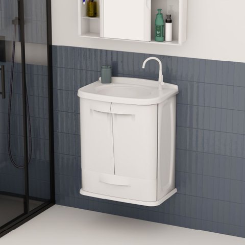 Gabinete para Banheiro em Plástico com Lavatório Fit Astra sem Torneira Branco
