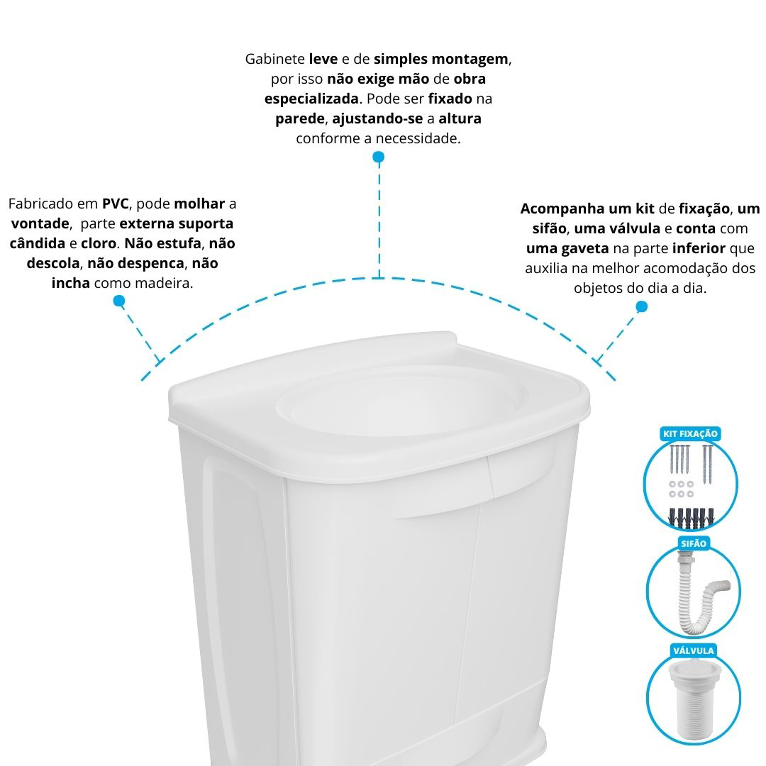 Gabinete para Banheiro em Plástico com Lavatório Fit Astra sem Torneira - 5