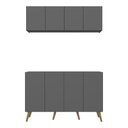 Ver imagem 5 de Conjunto Cantinho do Café Retrô Armário e Aparador 4 Portas Multimóveis Mp1084 Grafite/natural