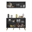 Ver imagem 4 de Conjunto Cantinho do Café Retrô Armário e Aparador 4 Portas Multimóveis Mp1084 Grafite/natural